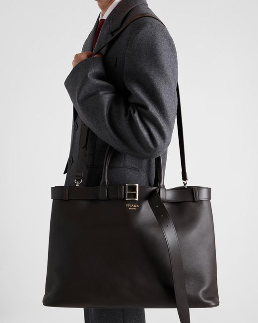 Prada Black Buckle Leather Bag With Belt for men