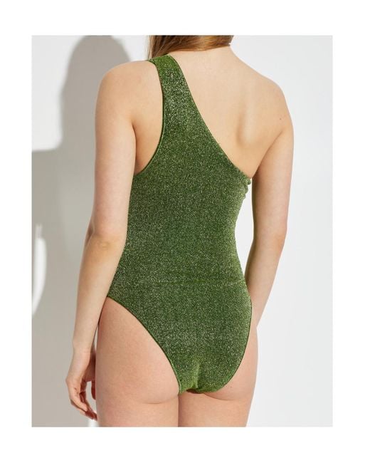 Oseree Green Oséree Lumière Embellished One Shoulder Maillot