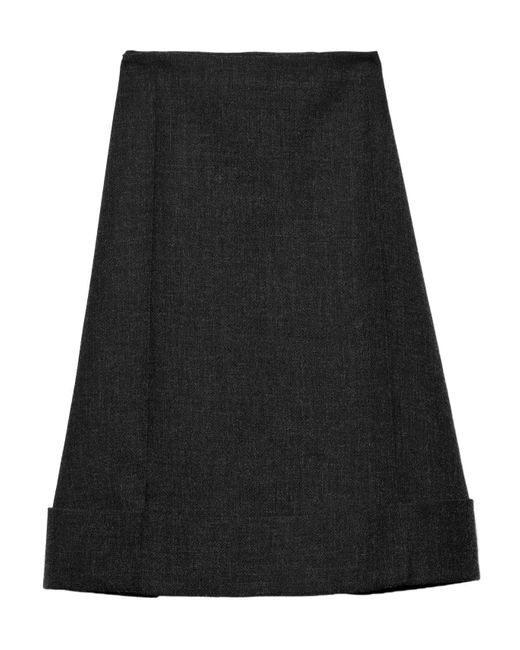Prada Black High-Waist Turn-Up Hem Skirt