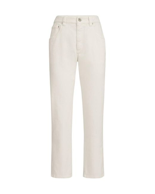 Brunello Cucinelli White Dyed Denim Five-Pocket Straight Trousers With Shiny Bartack