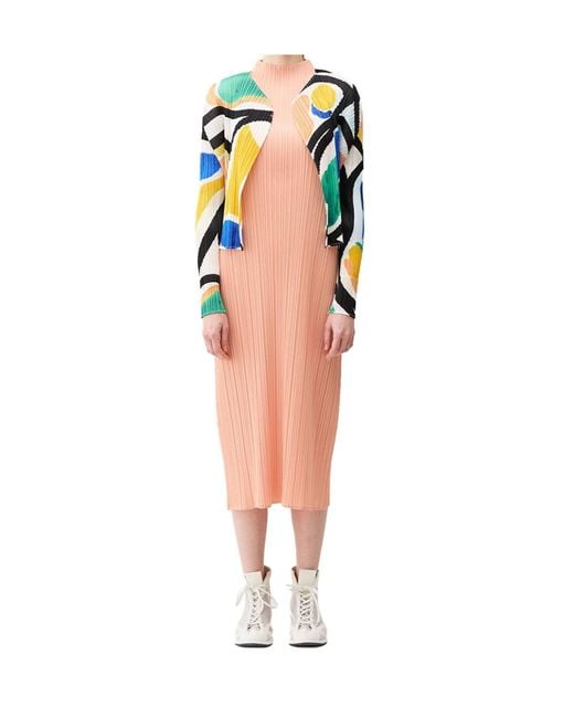 Pleats Please Issey Miyake Yellow Pleated Cardigan