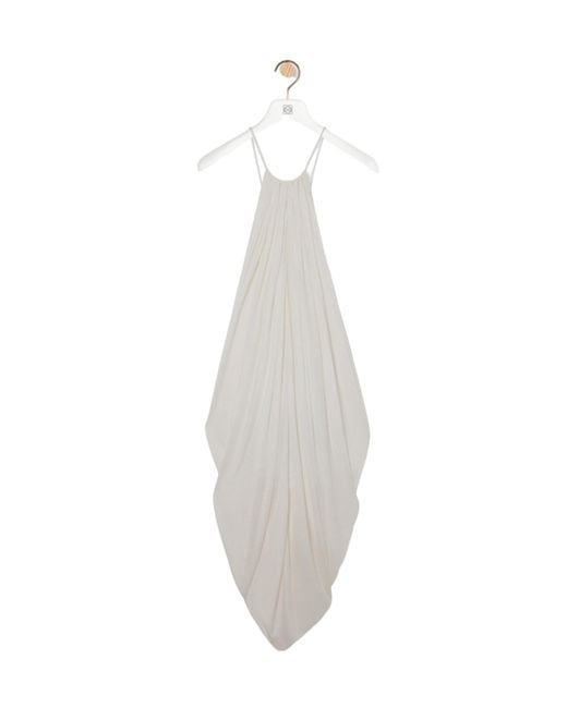 Loewe White Silk Draped Anagram-Detail Dress