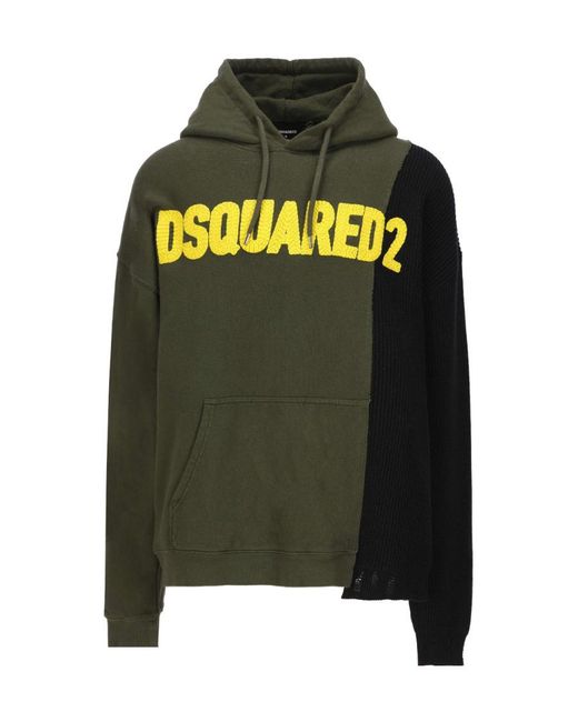 DSquared² Green Panelled Drawstring Hoodie for men