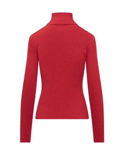 Courreges Red Cut-Out Ribbed Sweatshirt