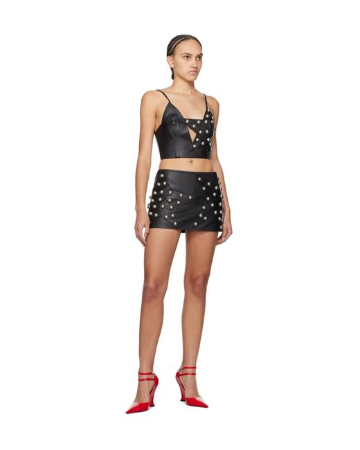 Area Black Star-Stud Embellished Leather Miniskirt