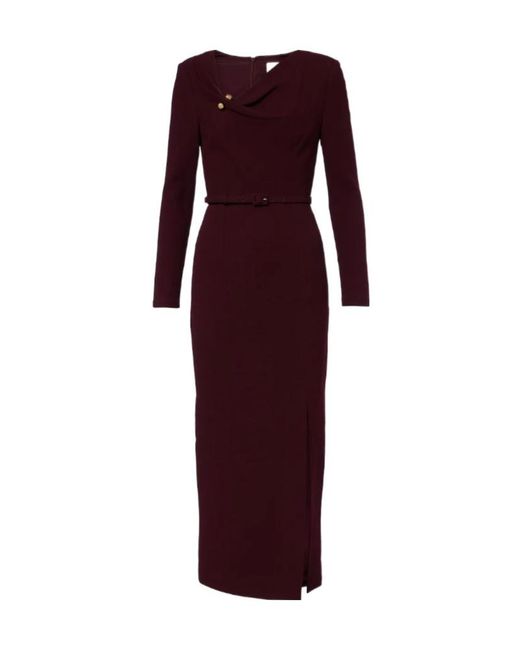 Roland Mouret Purple Draped Belted Wool Crepe Midi Dress