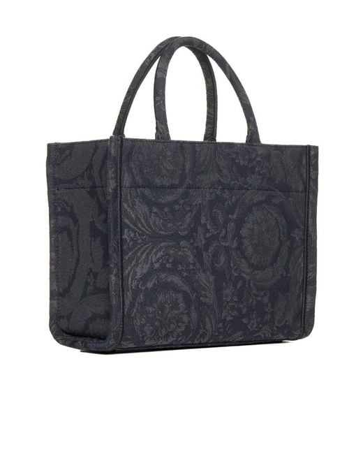 Versace Black All-Over Floral Motif Top Handle Bag