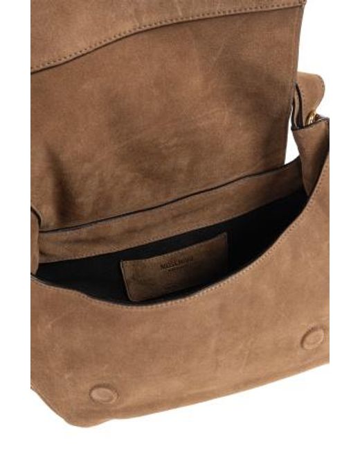 Moschino Brown Logo Embossed Top Handle Bag