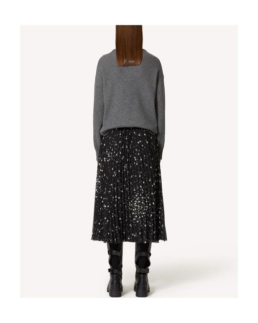 RED Valentino Black Star-Printed Pleated Midi Skirt