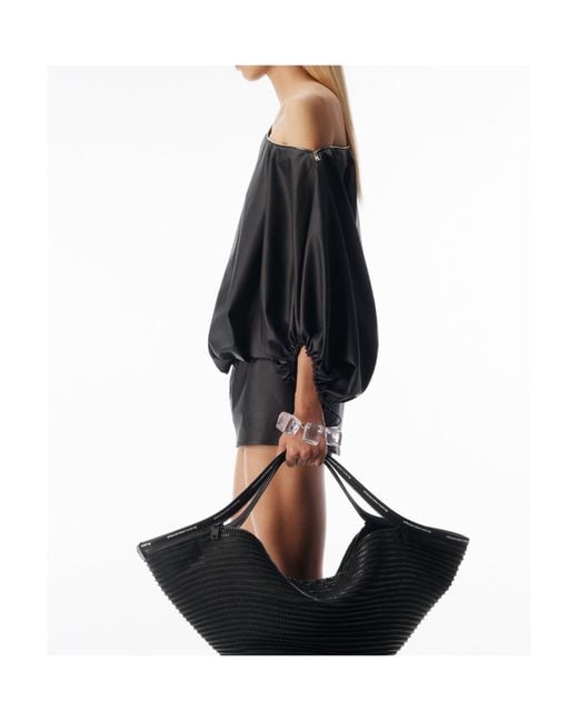 Alexander Wang Black Zip-Neckline Balloon-Sleeve Mini Dress