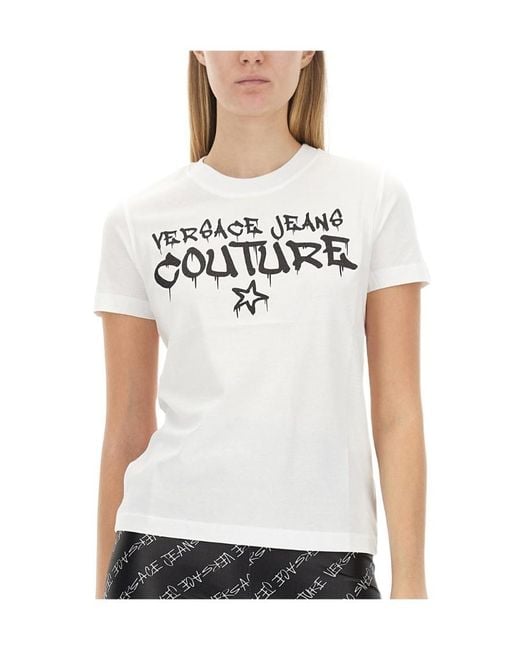 Versace Jeans White Logo-Print Cotton T-Shirt