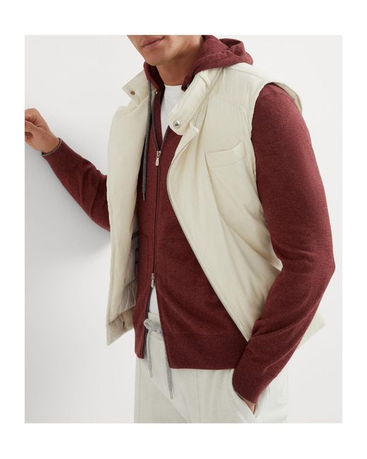 Brunello Cucinelli Red Zip-Up Cashmere Hoodie for men