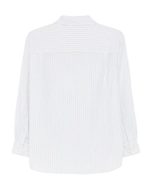 DUNST White Striped-Pattern Chest-Pocket Shirt