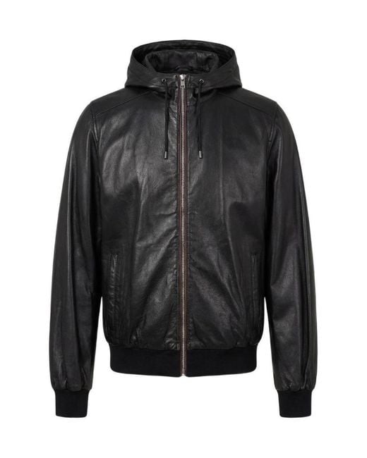Gucci Black Logo Hooded Leather Jacket for men