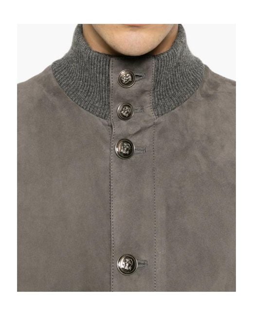 Brunello Cucinelli Gray High-Neck Buttoned Jacket for men
