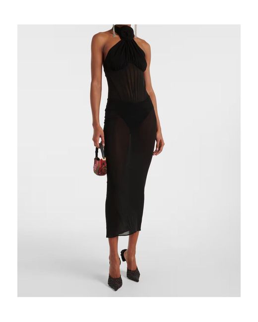 Magda Butrym Black Floral-Applique Sheer Cocktail Dress
