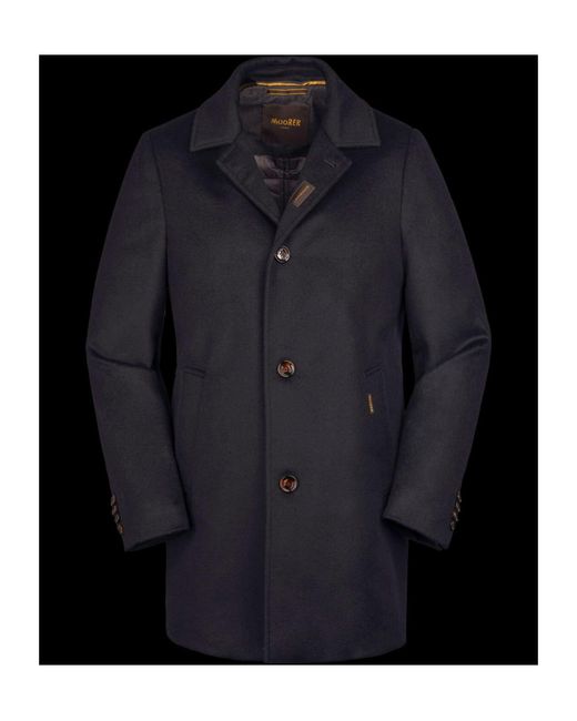 Moorer Black Layered Single-Breasted Wool Coat for men