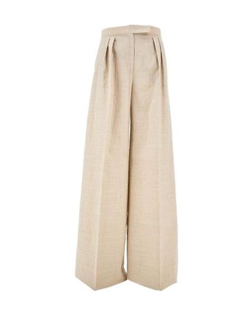Max Mara Natural Acinoso Pleat Detailed Wide-Leg Trousers