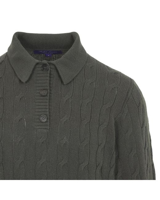 Ralph Lauren Gray Cable-Knit Polo Knitted Sweater