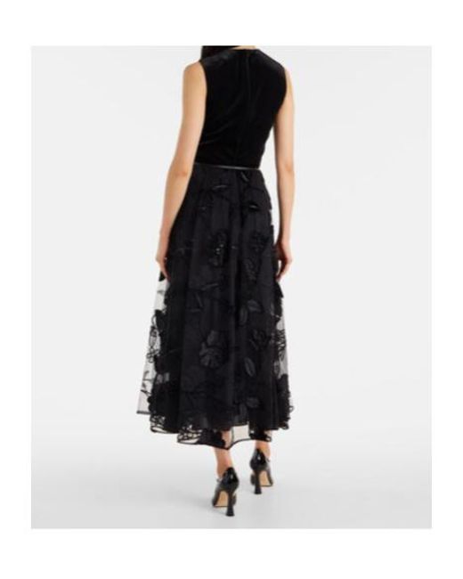 Elie Saab Black Embroidered Tulle And Velvet Midi Dress