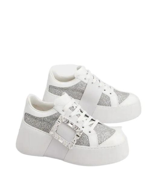 Roger Vivier White Embellished Lace-Up Sneakers