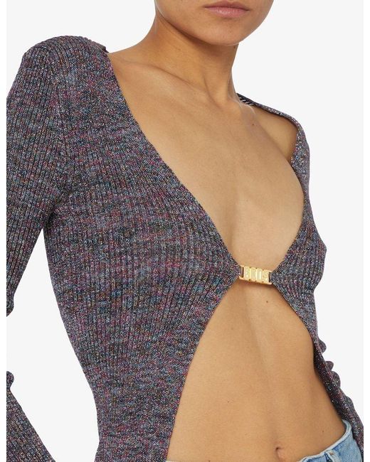 Gcds Blue Glittered V-Neck Cardigan