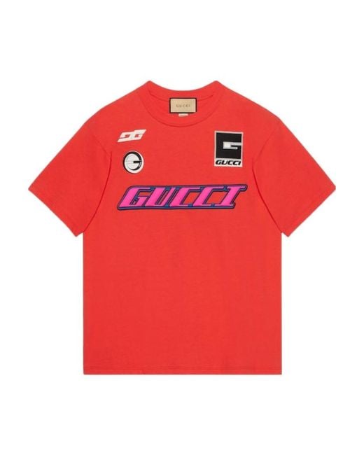 Gucci Red Logo Emblems T-Shirt for men