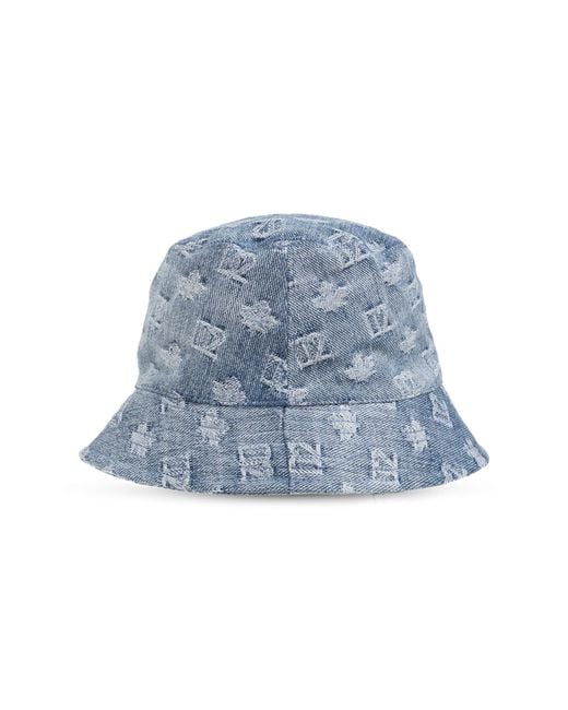 DSquared² Blue Monogram Logo Patch Bucket Hat for men