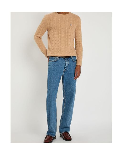 Polo Ralph Lauren Natural Cable Knit Wool-Cashmere Blend Sweater With Logo for men
