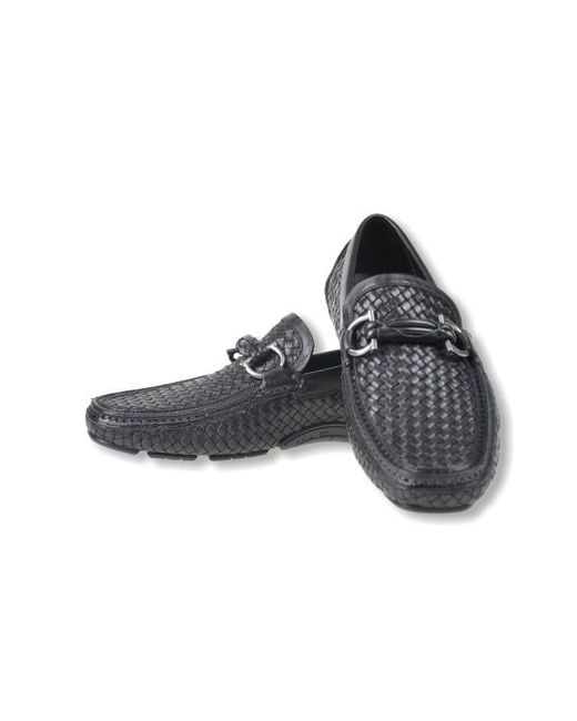 Ferragamo Black Weave Business Casual Shoes for men