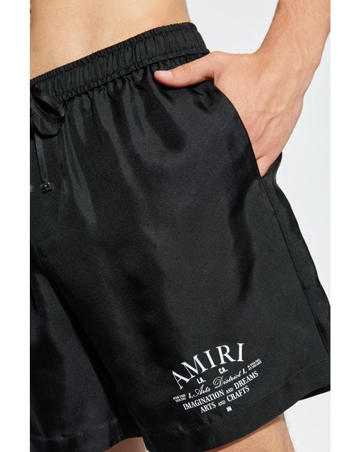 Amiri Black Logo Printed Swim Shorts for men