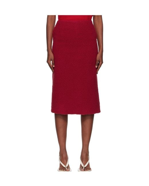 Pushbutton Red Patchwork Design Midi Skirt
