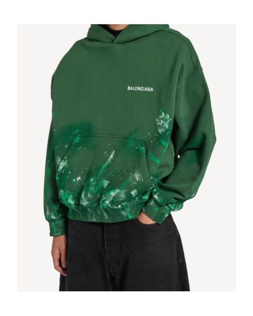 Balenciaga Green Paint Splatter Medium Fit Hoodie for men