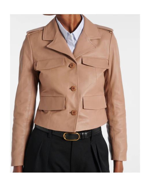 Dorothee Schumacher Natural Lapel Long-Sleeved Leather Jacket