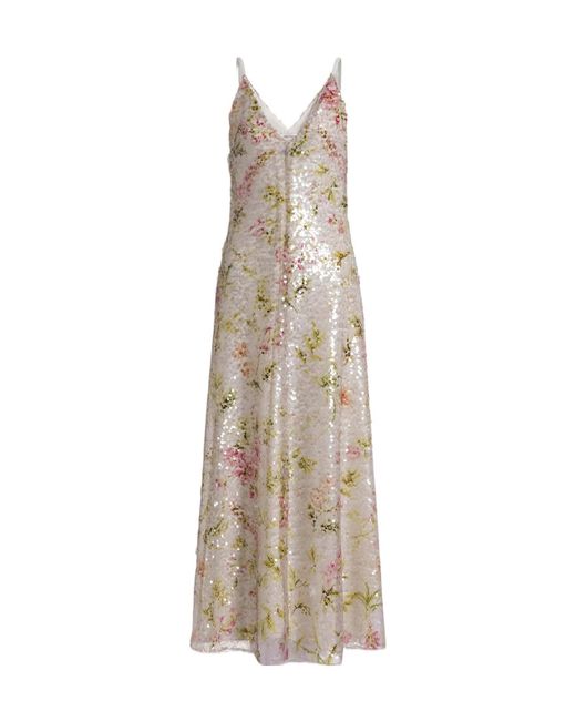 Alberta Ferretti Natural V-Neck Dress