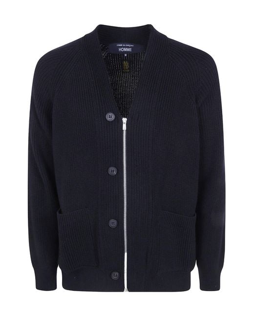 Comme des Garçons Blue Long-Sleeved Knitted Cardigan for men