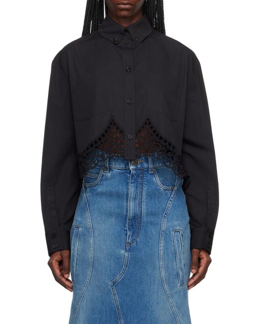 Burberry Black Lace-Detailed Long-Sleeved Shirt