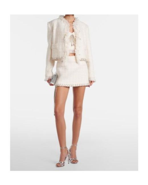 Area White Embellished Tweed Miniskirt