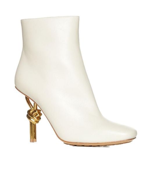 Bottega Veneta White Square Toe Ankle Boots