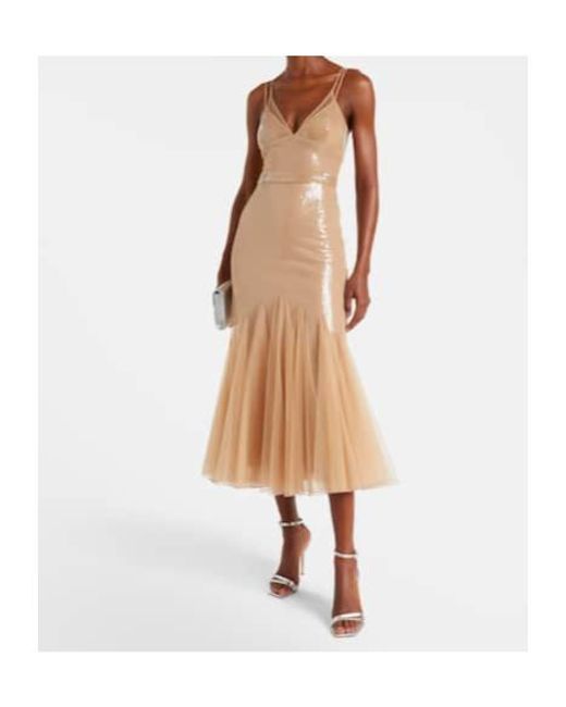 David Koma Natural Sequined Tulle Gown