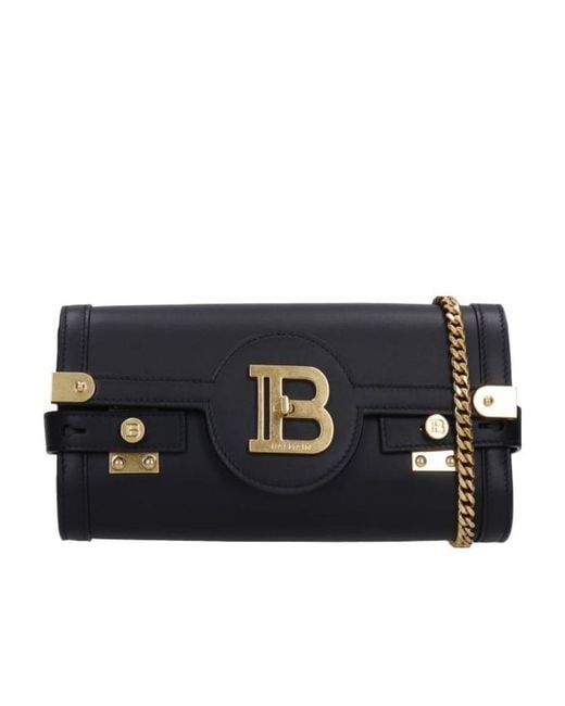 Balmain Black Smooth Leather B-Buzz 23 Clutch Bag