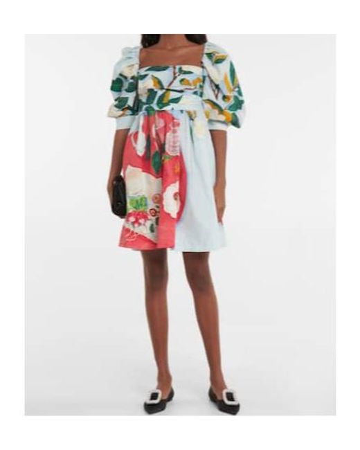 Oscar de la Renta White Tablescape Puff-Sleeve Cotton Poplin Minidress