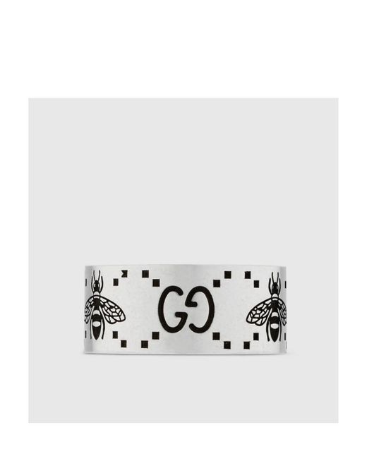 Gucci White Gg Bee Engraved Wide Ring