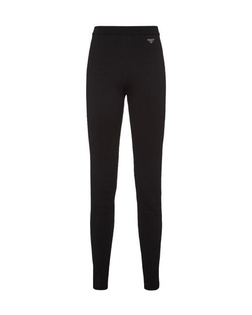 Prada Black Logo Plaque High Waist Leggings