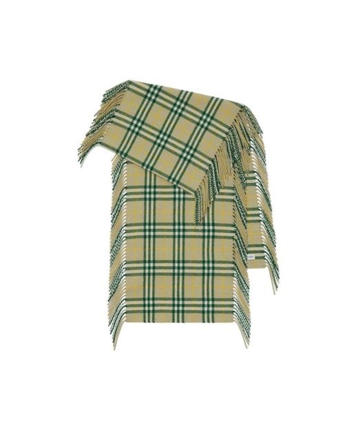 Burberry Green Checkered Fringed-Edge Scarf for men
