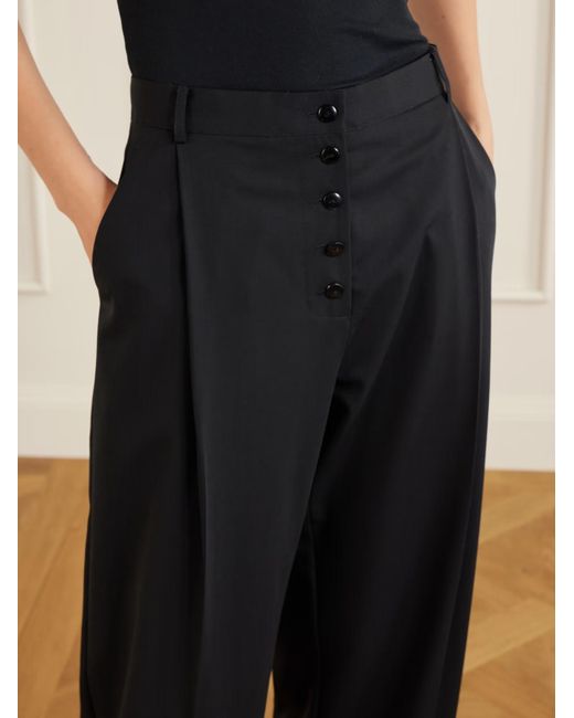 St. Agni Black Pleated Wool Wide-Leg Pants
