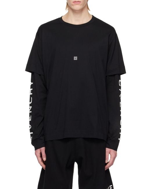 Givenchy Black 4G Embroidered Long-Sleeved T-Shirt for men