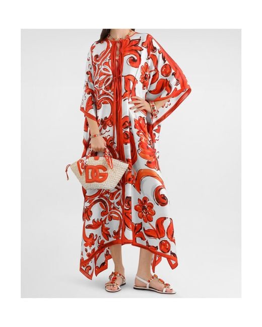 Dolce & Gabbana Red Majolica-Printed Kaftan Dress