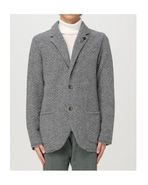 Lardini Gray Brooch-Detailed Tailored Blazer for men