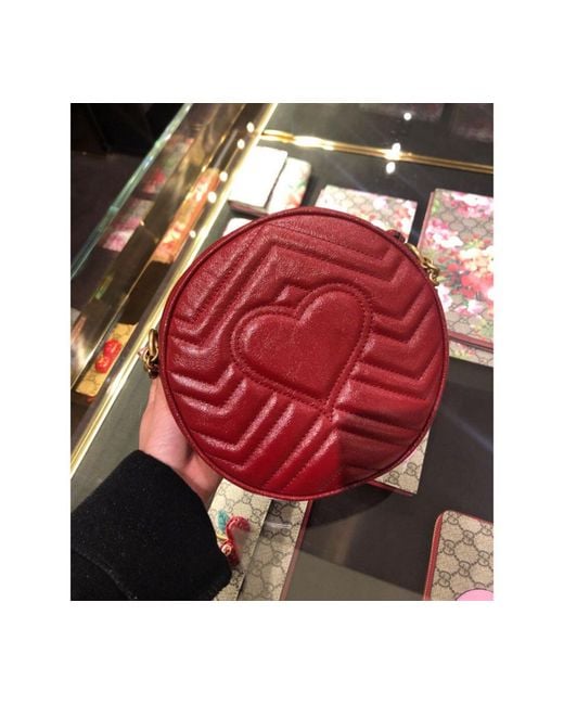 Gucci Red Gg Marmont Mini Leather Round Shoulder Bag